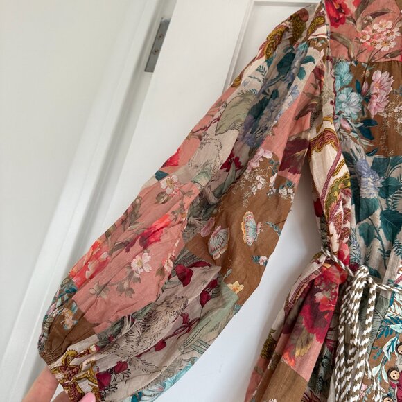 Zimmermann Cassia Blouson A-line Mini Dress Belted Floral Patchwork Size 2 - Picture 9 of 13